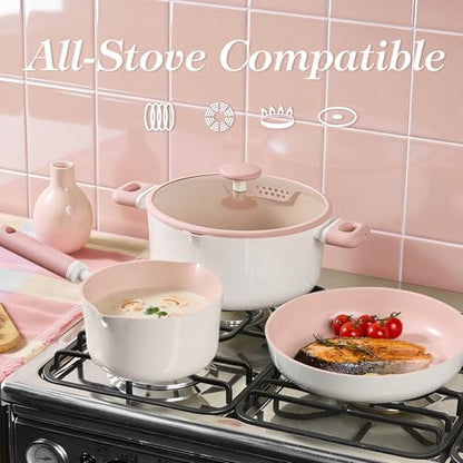 CAROTE 7QT Nonstick Stock Pot with Lid, Ceramic Casserole with Ladle, Non-toxic Kitchen Soup Pot, Big Cooking Pots PFAS and PFOA Free