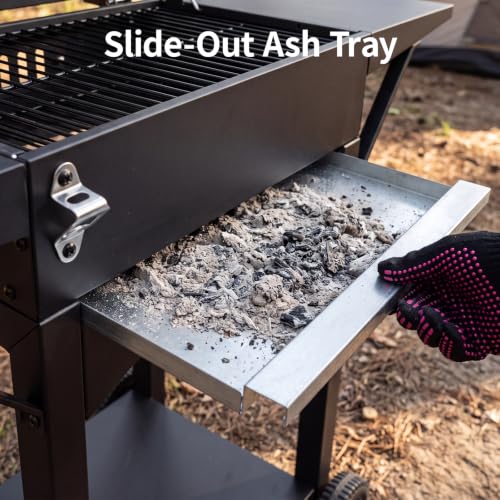 Outvita Charcoal Grill with 2 Side Tables, BBQ Grill with Lid & Chimney