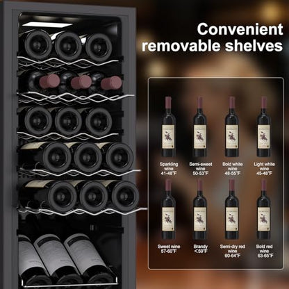 Tecnolove 18 Bottle Wine Cooler, 38-65°F Digital Temperature Control, 1.7 Cu.Ft Compact Wine Fridge, Freestanding Stainless Steel Glass Door with LED Light, Quiet Compressor for Red White Wine