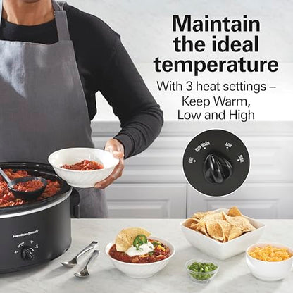Hamilton Beach 6 Quart Slow Cooker with Space-Saving Folding Handles, 3 Heat Settings, Dishwasher Safe Stoneware Crock and Glass Lid, Black (33664)