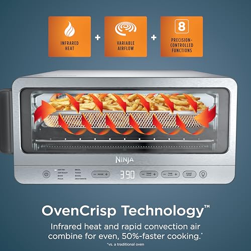 Ninja Air Fryer Toaster Oven Combo | 8-in-1 Functionality | Flip Up & Away for Storage Space | Air Fry Basket, Sheet Pan, Wire Rack & Removable Crumb Tray |1800 Watt | Stainless Steel | SP151
