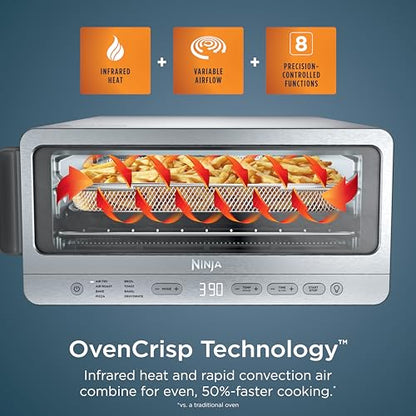 Ninja Air Fryer Toaster Oven Combo | 8-in-1 Functionality | Flip Up & Away for Storage Space | Air Fry Basket, Sheet Pan, Wire Rack & Removable Crumb Tray |1800 Watt | Stainless Steel | SP151
