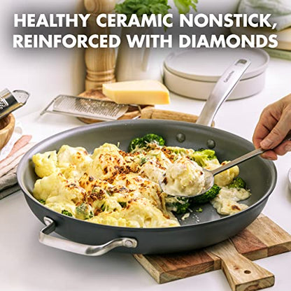 GreenPan Chatham Hard Anodized Healthy Ceramic Nonstick, 13" Frying Pan Skillet with Helper Handle, PFAS-Free, Dishwasher Safe, Oven Safe, Gray
