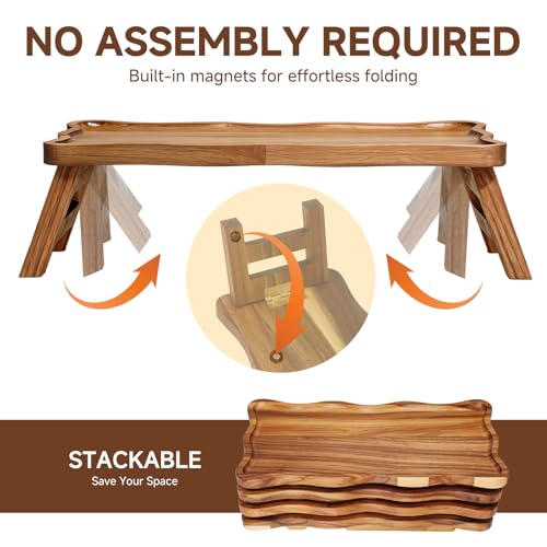 BOY MCOWBOY Acacia Wood 4 Tiered Serving Tray for Party, 16.7" x 7.7" Cupcake Stand Foldable Dessert Table Display Set Charcuterie Boards for Birthday Wedding Veggie Fruit