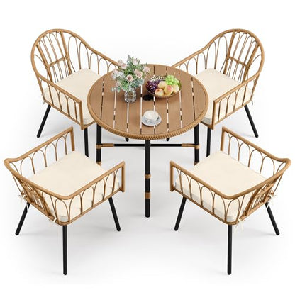 YITAHOME 5 Pieces Patio Dining Table Chair Set, Outdoor Table and Chairs with Umbrella Hole, Patio Furniture Set Outdoor Rattan Dining Table Set for Patio, Backyard, Balcony, Garden