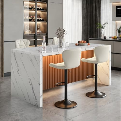 67" Kitchen Island Table with Faux Marble Top, Counter Height Dining Table for Kitchen, Modern Island Table with Fluted Base, Seats 4