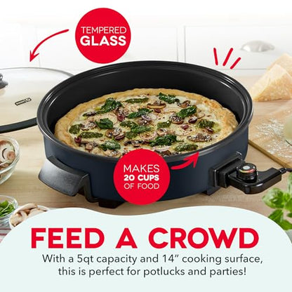 Dash Family Size Skillet - Electric Skillet for Multi-Purpose Cooking - Nonstick Cooking Surface - Tempered Glass Lid & Cool-Touch Handles - 6-Quart Capacity, Makes 24 Cups - 14", Black