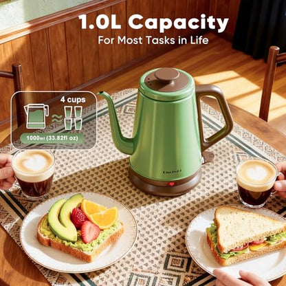 DmofwHi Gooseneck Electric Kettle(1.0L), 100% Stainless Steel BPA Free Classic Pour Over Coffee Kettle | Tea Kettle - Green