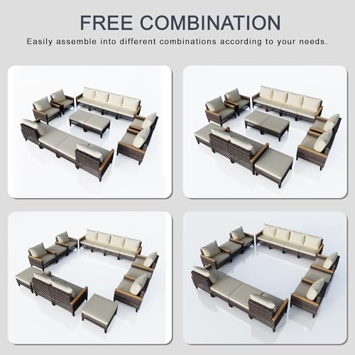 14 Pieces Outdoor Furniture Set, Patio Conversation Sets (Beige Cushions)