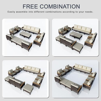 14 Pieces Outdoor Furniture Set, Patio Conversation Sets (Beige Cushions)