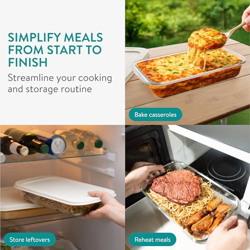 Navaris 4-Piece Glass Baking Dish Set with Lids, 1.7qt/2.3qt(1.6L/2.2L) Casserole Dishes, Rectangular Glass Bakeware Set, Baking Pans for Lasagna, Leftovers, Dishwasher, Oven