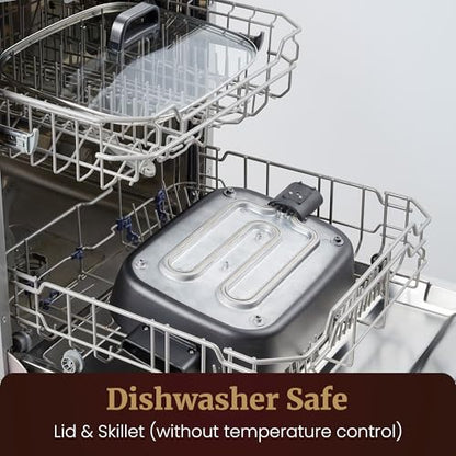 Elite Gourmet Stow-Away Ceramic Skillet, PFAS-Free Ceralast™, 1500W