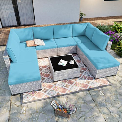 Sweecci Outdoor PE Wicker Rattan Modular Patio Sectional Sofa Set