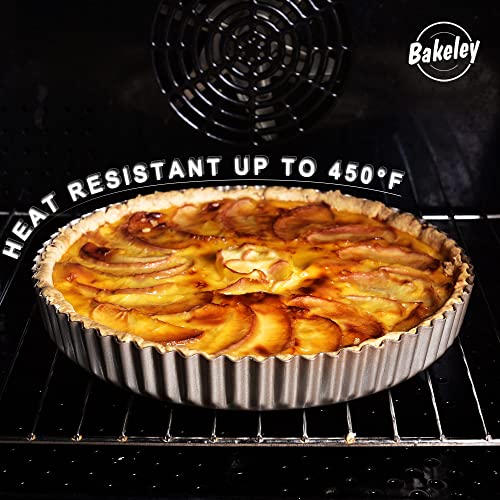 Bakeley 10-Inch Round Tart Pan with Loose Removable Bottom, Non-Stick Carbon Steel Quiche Pan for Oven Baking (Champagne Gold)