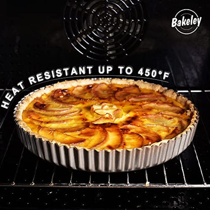 Bakeley 10-Inch Round Tart Pan with Loose Removable Bottom, Non-Stick Carbon Steel Quiche Pan for Oven Baking (Champagne Gold)