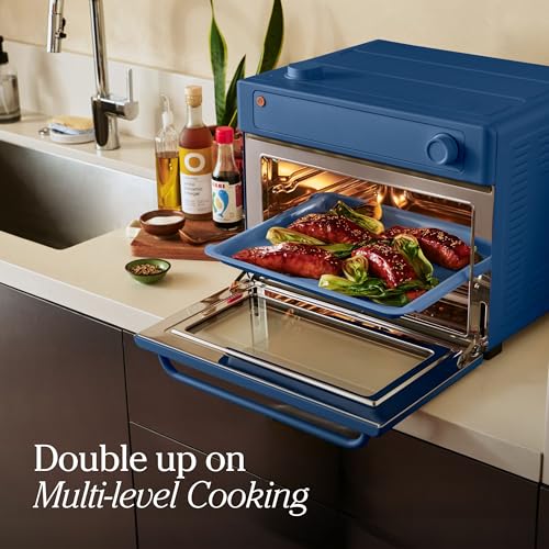 Our Place Wonder Oven & Essentials Kit | 6-in-1 Air Fryer Toaster Oven with Steam Infusion | Countertop Convection Oven Combo with Extra Bake Pan & Air Fryer Basket | Non-toxic, PFAS-Free | Blue Salt