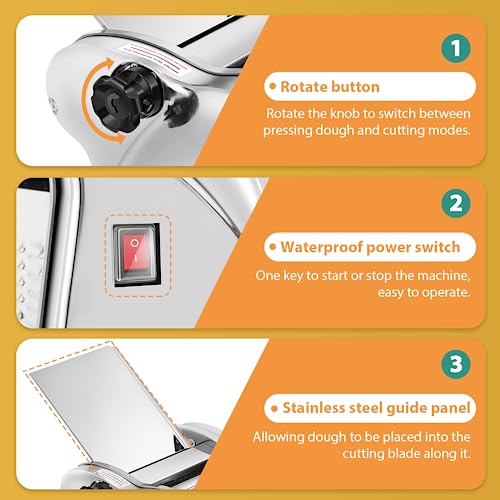 Newhai Electric Pasta Maker Family Noodle Making Machine Dough Roller 2.5mm Spaghetti 4mm Wide Noodle 9mm Fettuccine Cutter 110V US Stainless Steel for Home Use