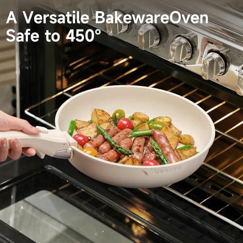 JEETEE Pots and Pans Set Non Stick 19pcs, Kitchen Cookware Sets with Detachable Handle, Induction Nonstick Cookware Set with Removable Handle, Stackable RV Cookware, Oven Safe, PFAS/PFOA Free, Beige