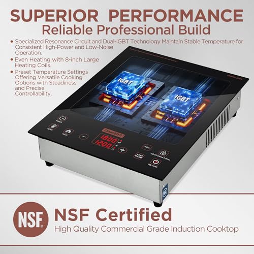 ChangBERT Built-in & Countertop Induction Cooktop, NSF-Certified Commercial Grade Single Induction Burner, Large 8” Heating Coil, Low Noise, Precise Temperature Control for Apartments RVs Food Station