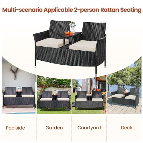 Yaheetech Patio Loveseat, Outdoor Wicker Double Chair w/Side Table