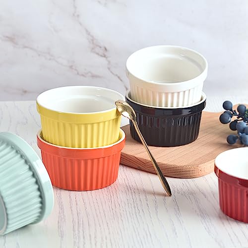 homEdge Porcelain Ramekins Set, 240 ml / 8 Fl Ounces Ice Cream Bowl, Creme Brûlée Ramekins Soufflé Cup for Baking, Set of 6 Multi Color