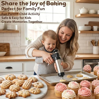Cookie Press Gun Kit, Stainless Steel – 13 Discs + 8 Nozzles, Perfect for DIY Cookies & Decorating, Baking Gift for Women