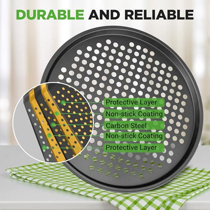 NutriChef 12.8 Inch Nonstick Pizza Pan for Oven - Carbon Steel Pizza Baking Tray with Airflow Holes - Premium Bakeware for Fresh & Frozen Pizza, Dishwasher Safe - Gray