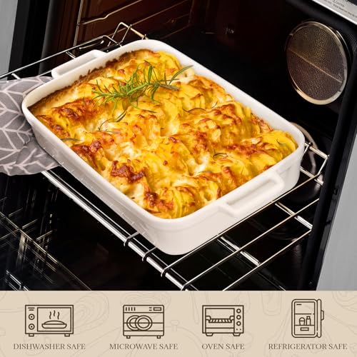 5.5 Quart Casserole Dish,Large Baking Dish Cookware,14.7x10 Inch Deep Lasagna Pan for Oven,Ceramic Bakeware for Baking, Easy to Clean,(White)