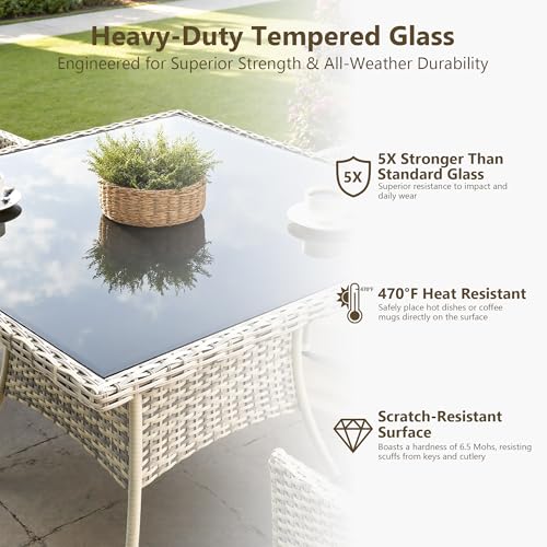 Sweecci Outdoor Dining Set, 15-Piece Patio Furniture Set with Tempered Glass Table and 12 Cushioned Chairs, Dual-Strand Wicker Rattan, Balcony Furniture for Backyard, Garden, Deck,– Navy Blue