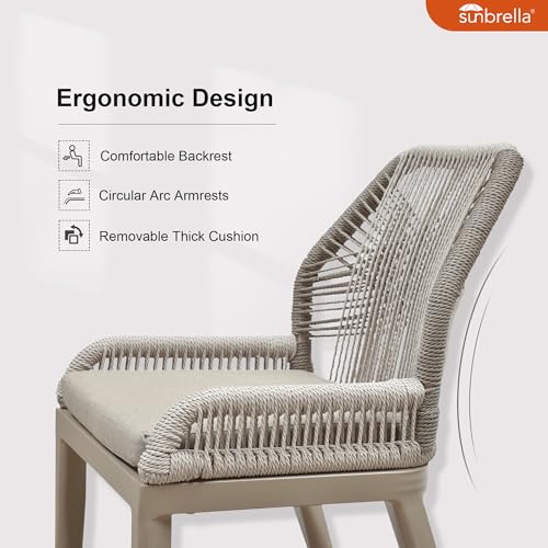 PURPLE LEAF 5 Pieces Round Dining Set Patio Aluminum Modern Round Table and Wicker Chairs with Cushions for Kitchen Porch Garden Outdoor Furniture Sets, Champagne