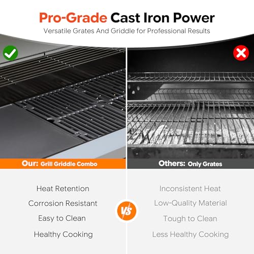 Brand-Man 6-Burner Gas Outdoor Kitchen Grill Island with Side Burner - 72,000 BTU Stainless Steel BBQ Grill Station with Storage Cabinets, Fold-out Prep Table, LPG/NG Convertible, Gray
