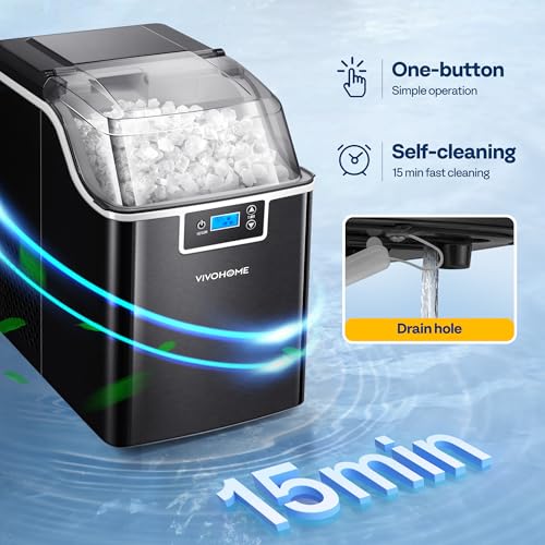 VIVOHOME Nugget Ice Maker Countertop, Portable Pebble Ice Maker Machine with 44lbs/Day, Soft Chewable Pellet Ice Machine with Self-Cleaning, Scoop, 10 Ice Bags, for Home Kitchen, Party, RV, Camping
