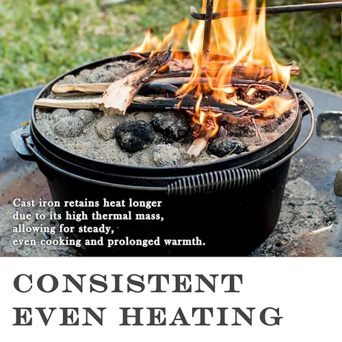 Cuisiland 12 Quart Cast Iron Dutch Oven with Lip Lid & Bail Handle – Pre-Seasoned Large Campfire Pot for Outdoor Cooking, Roasting, Baking & Stews – Heavy-Duty Cookware with Even Heat Distribution