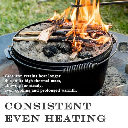 Cuisiland 12 Quart Cast Iron Dutch Oven with Lip Lid & Bail Handle – Pre-Seasoned Large Campfire Pot for Outdoor Cooking, Roasting, Baking & Stews – Heavy-Duty Cookware with Even Heat Distribution