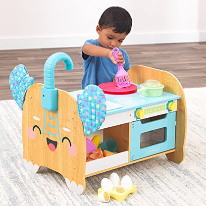 KidKraft Foody Friends: Cooking Fun Elephant Wooden Toddler Activity Center and Play Kitchen with 23 Accessories