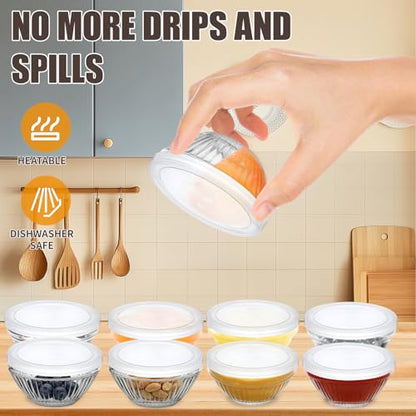 FUYITE 6 Pack Mini 3 Inch Small Glass Bowls with 6 Pack Lids, 2.5 oz Clear Glass Pinch Bowls, Condiment Containers, for Dips, Nuts, Candy, Snacks, Meal Prep Bowls