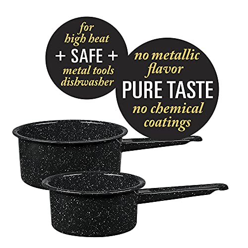 Granite Ware Non-Stick Saucepan Set with Steel Core, 1 & 2 Quart - Durable & Scratch-Resistant Pot for Soups and Sauces - Fast, Even Heating - Non-Toxic Cookware Essentials (Speckled Black)