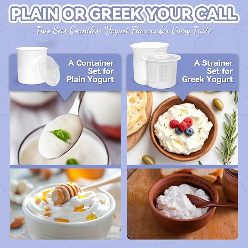 Party Dessert Electric Greek Yogurt Maker Machine with Strainer, Automatic Yogurt Maker for Home Organic Yogurt, Timer Control, BPA-free PP Lid, 2 x Inner Bucket (2 Quarts)