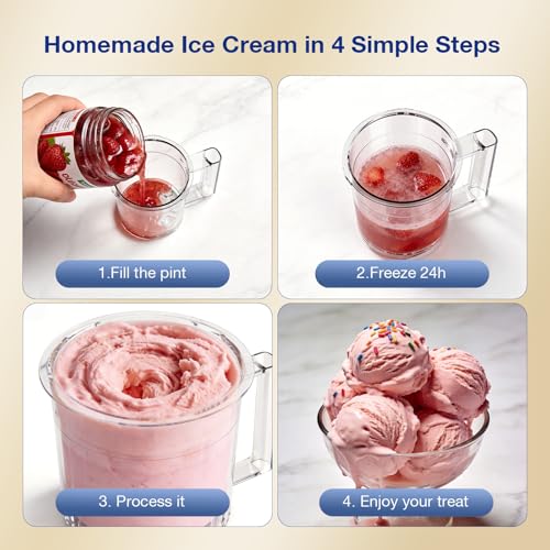 H-Duka 10-in-1 Ice Cream Maker Machine, 800W Frozen Treat Maker for Silky Gelato, Sorbet&Slushies, One-Touch Mix-In & Re-Spin for Creamy Texture, Keto & Vegan, Includes 3 Pints & Recipe Guide, Black
