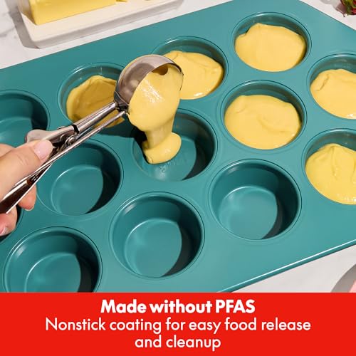 SO YUMMY by bella Baker’s Dozen Muffin Pan, 13 Round Cups Metal Baking Pan w Nonstick Coating & Stamped Fill Lines, PFAS Free, Dishwasher & Oven Safe, for Muffins & Cupcakes, Moonstruck