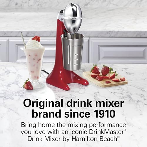 Hamilton Beach DrinkMaster Electric Drink Mixer, Retro Milkshake Maker & Milk Frother, 2 Speeds, Extra-Large 28 oz. Stainless Steel Cup, Red