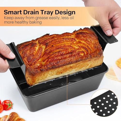 Barlket Meatloaf Pan with Drain Tray, 2 Pack, Non Stick Meat Loaf Pan with Drip Tray, 9.8x5.7 Inch Bread Baking Pan with Insert Easy Removal Perforated, Bakeware Loaf Pan for Oven Roasting Meat