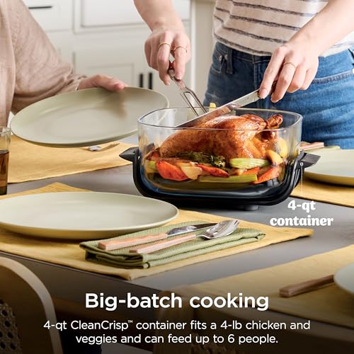 Ninja Crispi 5-in-1 Glass Air Fryer | With Nontoxic 2.5 QT, 4QT, 6-Cup Containers & Lids | Microwave, Freezer & Dishwasher Safe | 450°F Max Temp | Green | FN103BF