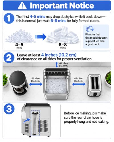 Nugget Ice Maker Countertop,55LBS/Day Ready in 4 Mins, Stainless Steel