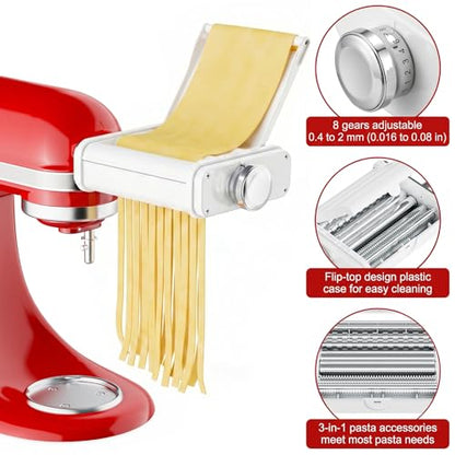 Gvode 3-in-1 Pasta Attachment for KitchenAid Stand Mixer, Includes Spaghetti Cutter, Pasta Roller and Fettuccine Cutter, Pasta Maker, Noodle Maker, Pasta Machine