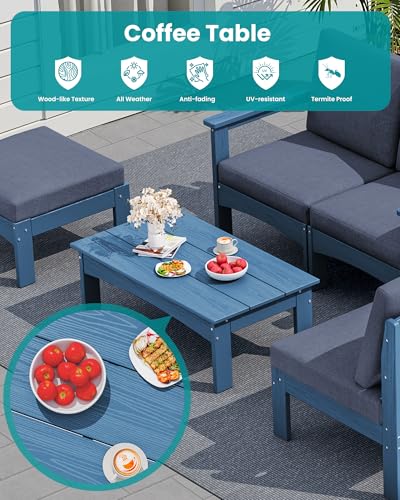 SERWALL 9 Pieces Patio Conversation Set, Outdoor Sectional Sofas, Blue