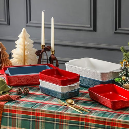 Ceramic Baking Dish Set of 3, Casserole Dishes for Oven, Ideal for Baking, Stewing, Roasting, and Holiday Feasts. The Gift for Mother's Day, Thanksgiving, Christmas, or Housewarming(Bright White)