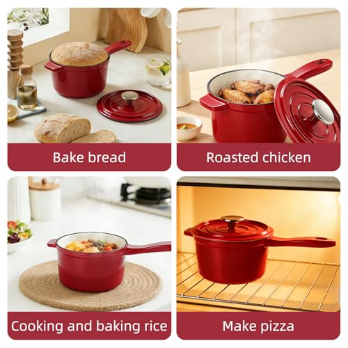 Enameled Cast Iron Sauce Pan, 2 Quarts Round Sauce Pot with Lid, Mini Dutch Oven Enamel Saucepan for Cooking Pasta Sauce, Marinate, Simmer, Refrigerate and Serve, Multiple Colors Available