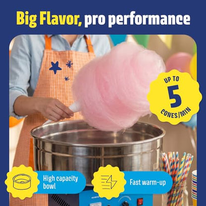 Wumple Professional Cotton Candy Machine - Commercial Electric Maker with Drawer & Large Stainless Steel Bowl - Fast Heat-Up - Perfect for Parties & Business - Blue