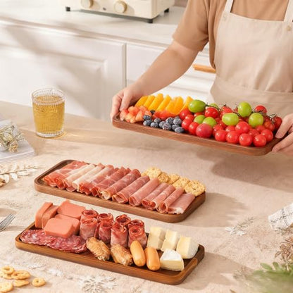 Wood Serving Trays Set of 6, 14 x 6 inch Acacia Wood Platters, Long Rectangular Wooden Trays for Charcuterie, Appetizers, Dessert, Party Serving & Kitchen Décor
